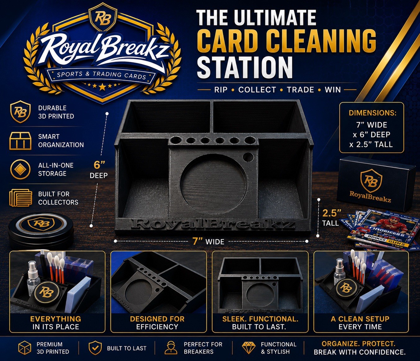 RoyalBreakz Ultimate Card Cleaning Station | Sports Card Organizer Holder