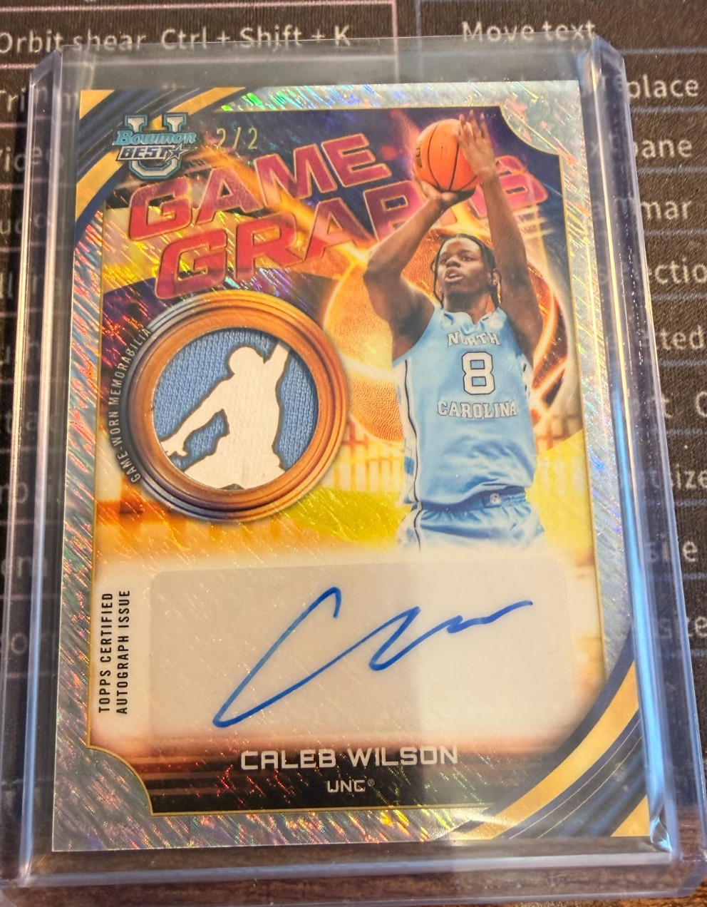 Caleb Wilson Bowman Best U -Game Graphs Certified Game Worn Patch and Auto /2