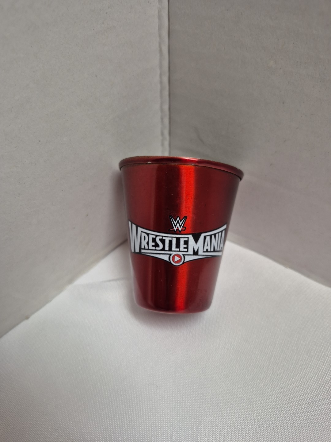 WWE WRESTLEMANIA METAL SHOT GLASS METAL Red COLLECTORS ITEM 2015..