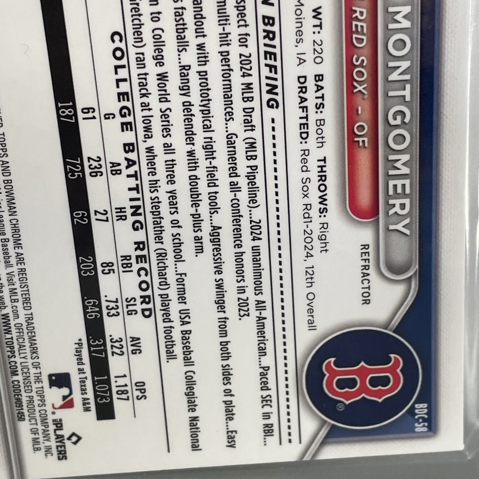 Braden Montgomery 2024 1st Bowman Draft Chrome Refractor RC #BDC-58 Chicago SP