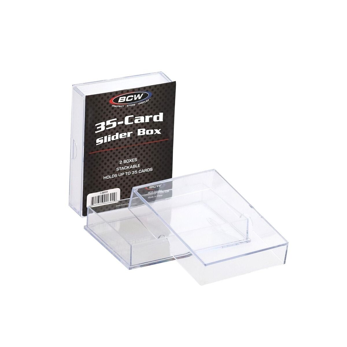 (2-Pack) BCW 35 Card Size Slider Box Stackable Plastic Trading Card Storage Case