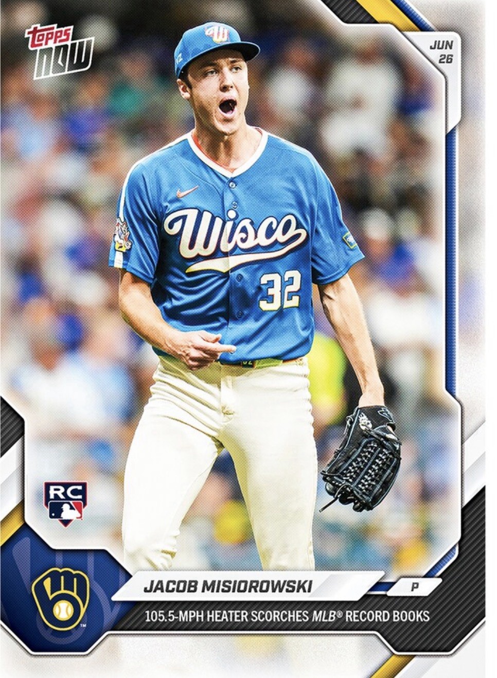Jacob Misiorowski RC Record 105.5 MPH 2026 MLB Topps NOW Card 383 Presale