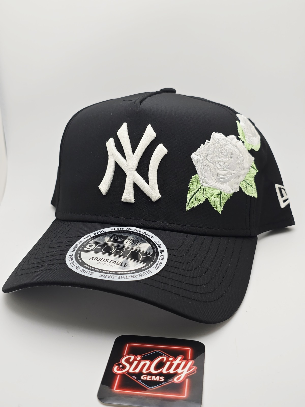 New Era NY Yankees Black Glow In The Dark 9FORTY A-Frame Snapback Hat Cap Rose