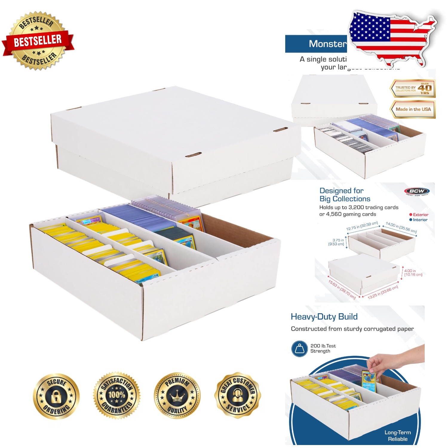 3ct Trading Card Storage Box – 3200+ Card Monster Box, Durable White
