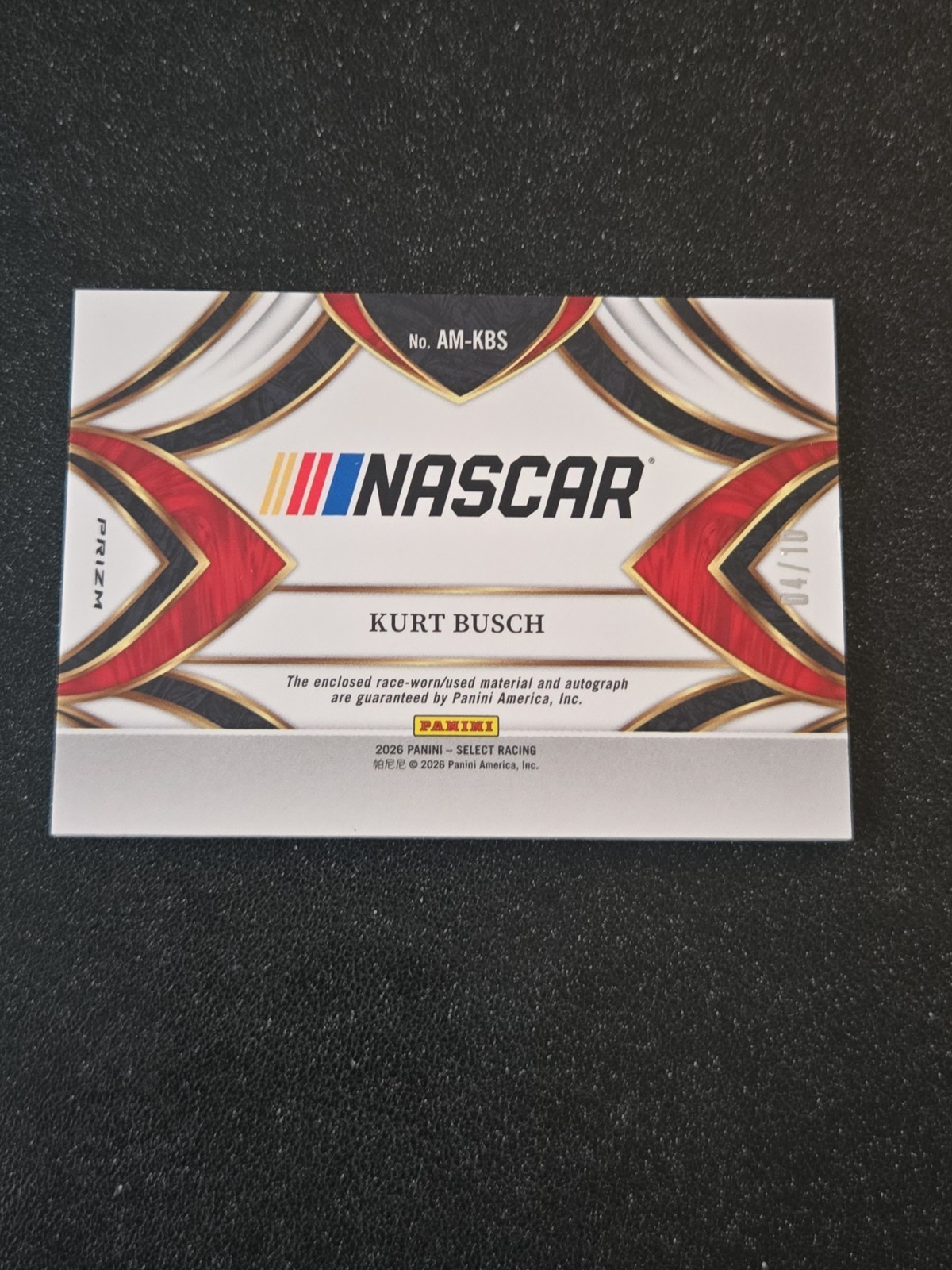 2026 Panini Select Racing Kurt Busch Autographed Relic Gold Auto #d 04/10 🏁🔥