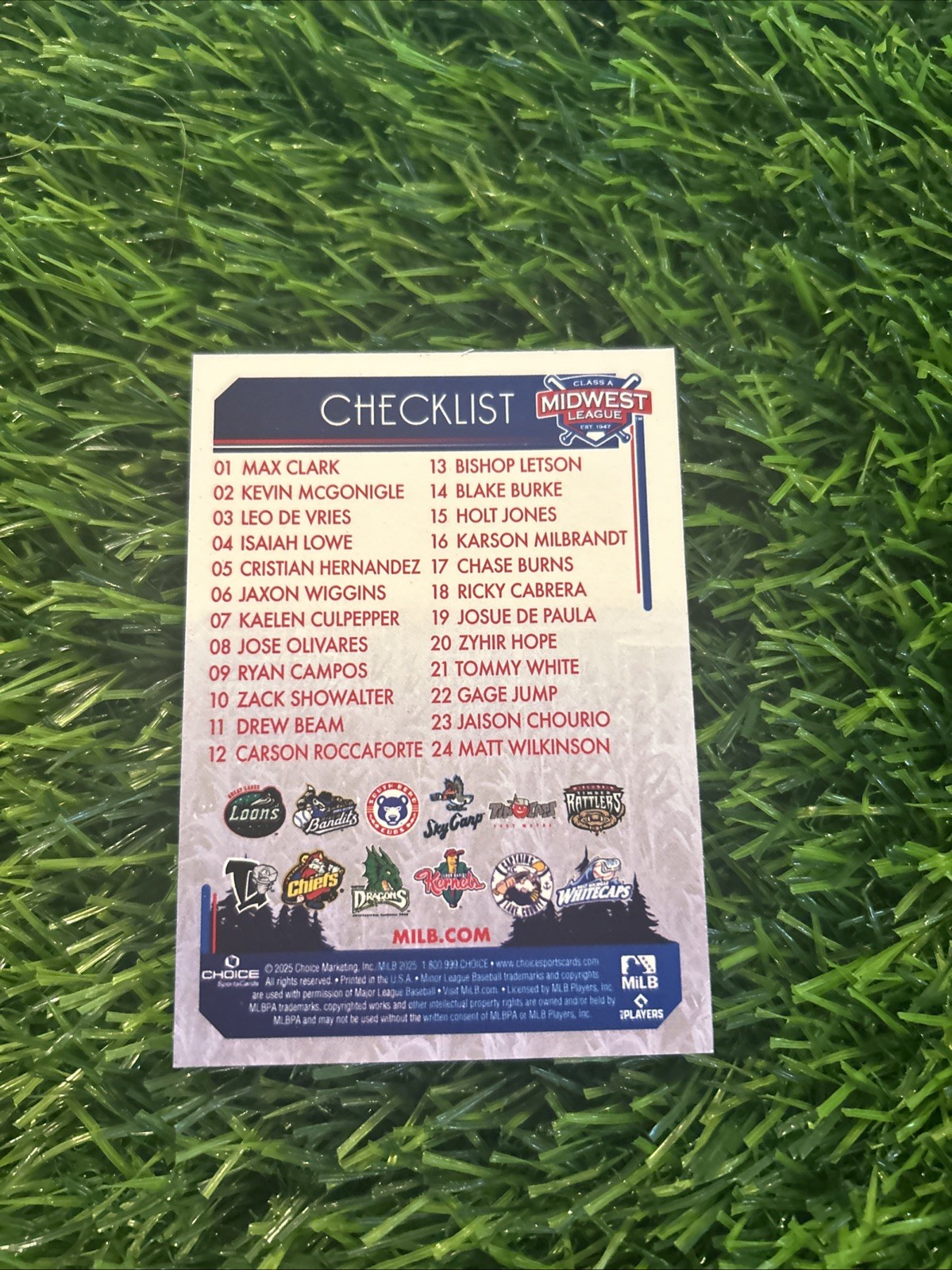 2025 Midwest League Top Prospects Set Card Header Checklist 1st Card High A A93