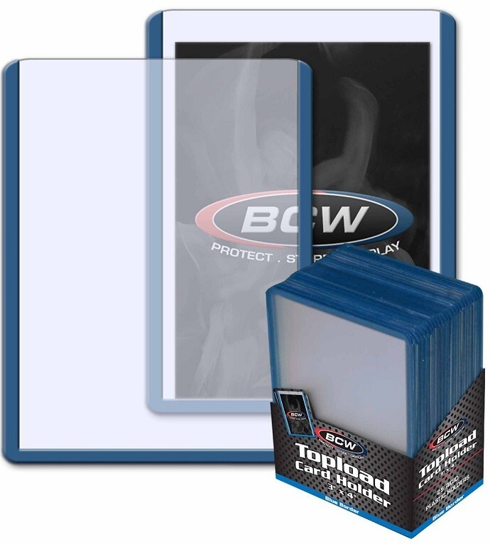 25 Quality BCW Toploader 3×4 Standard Trading Card Blue Border Holder Rigid PVC