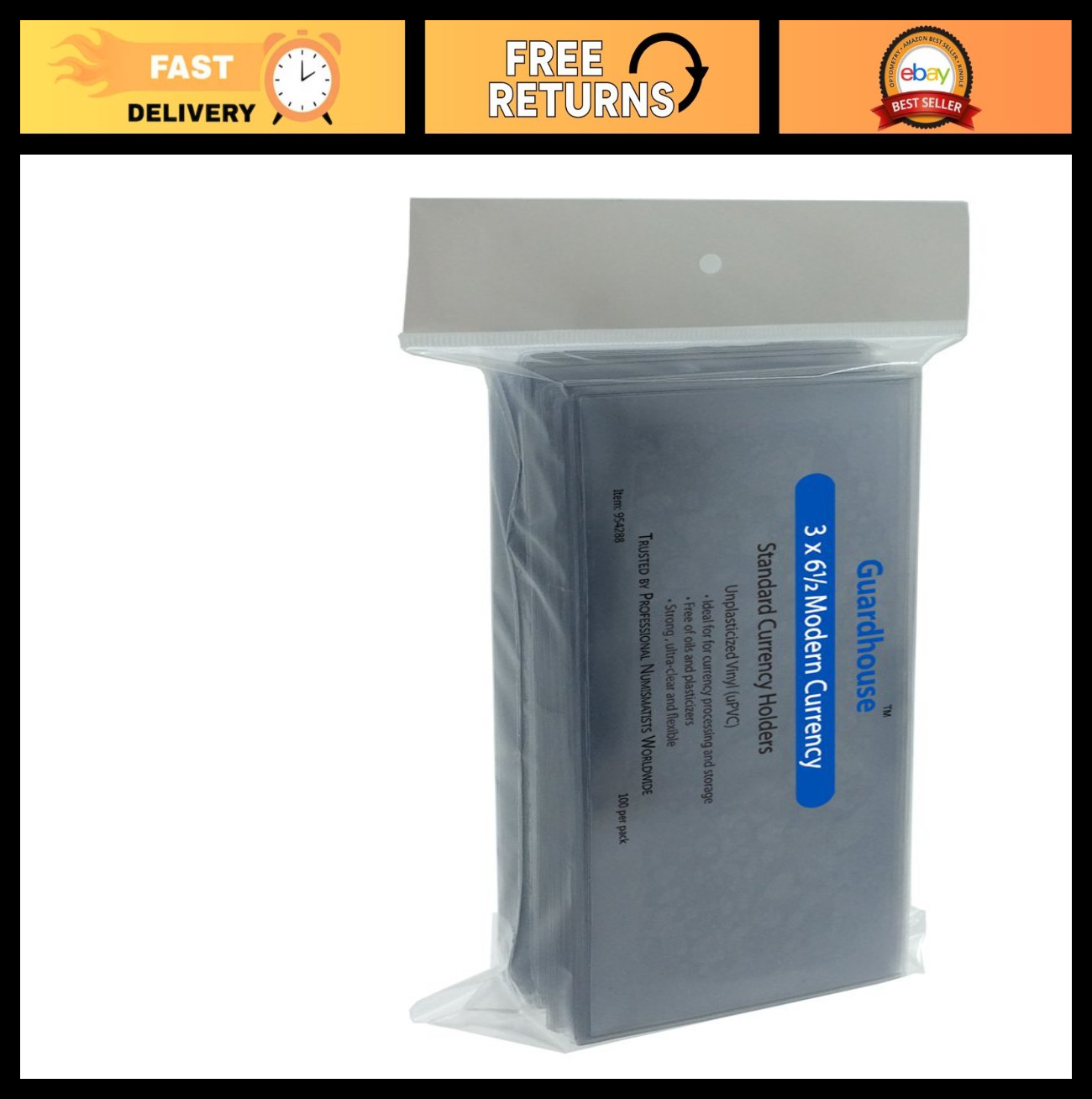 Currency Sleeves for Modern Banknotes – 100 Pack, Protective Coin Holders, Clear