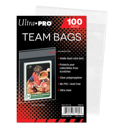 (100 ct Pack) Ultra Pro Team Bags w/ Resealable Strip Ship n Store Trading Cards