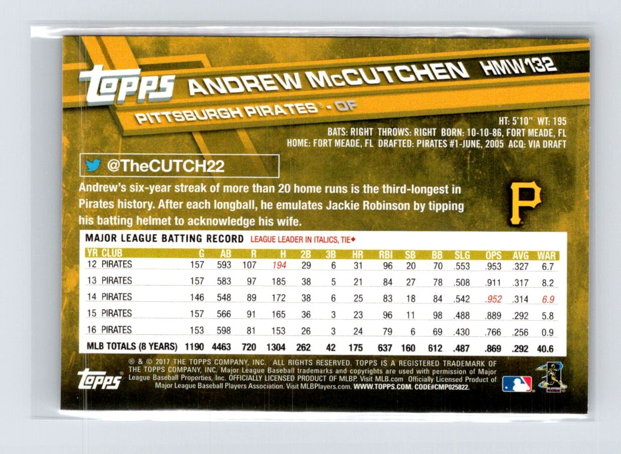 2017 Topps Holiday Metallic Snowflakes #HMW132 Andrew McCutchen Pirates