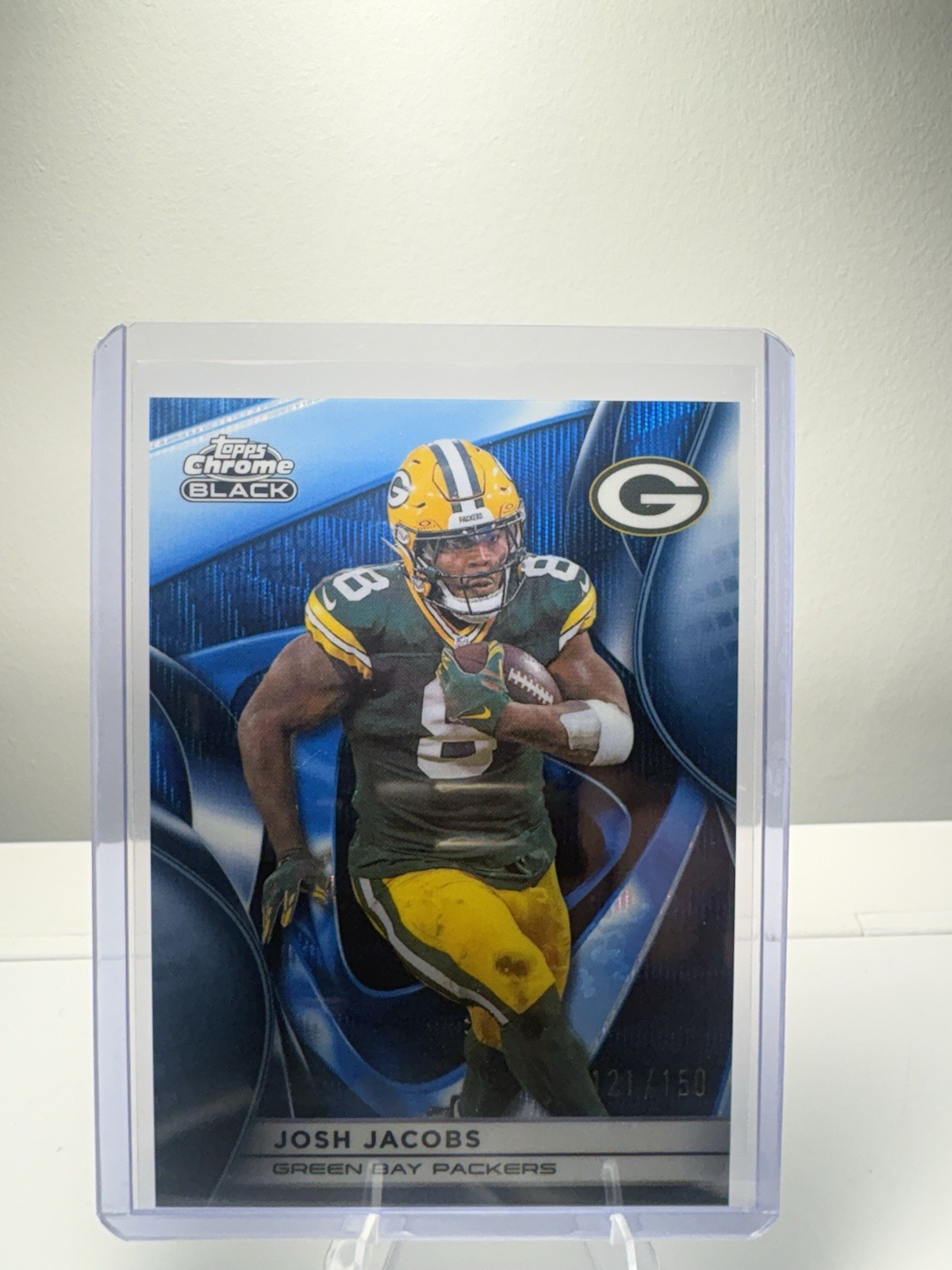 2025 Topps Chrome Black – Josh Jacobs #147 Blue Refractor /150