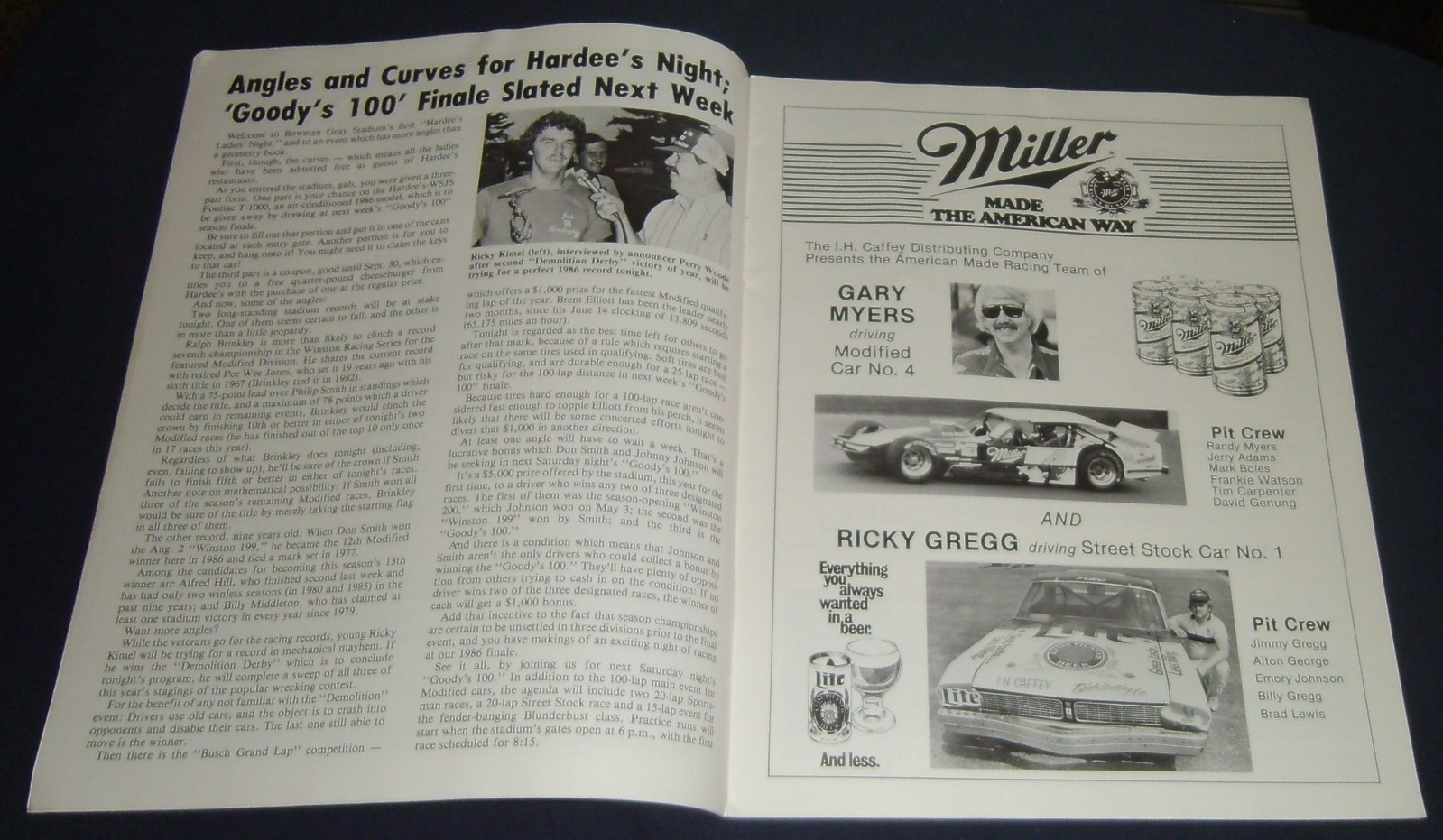 1986 Bowman Gray Stadium Hardees Ladies Night Program Don Smith