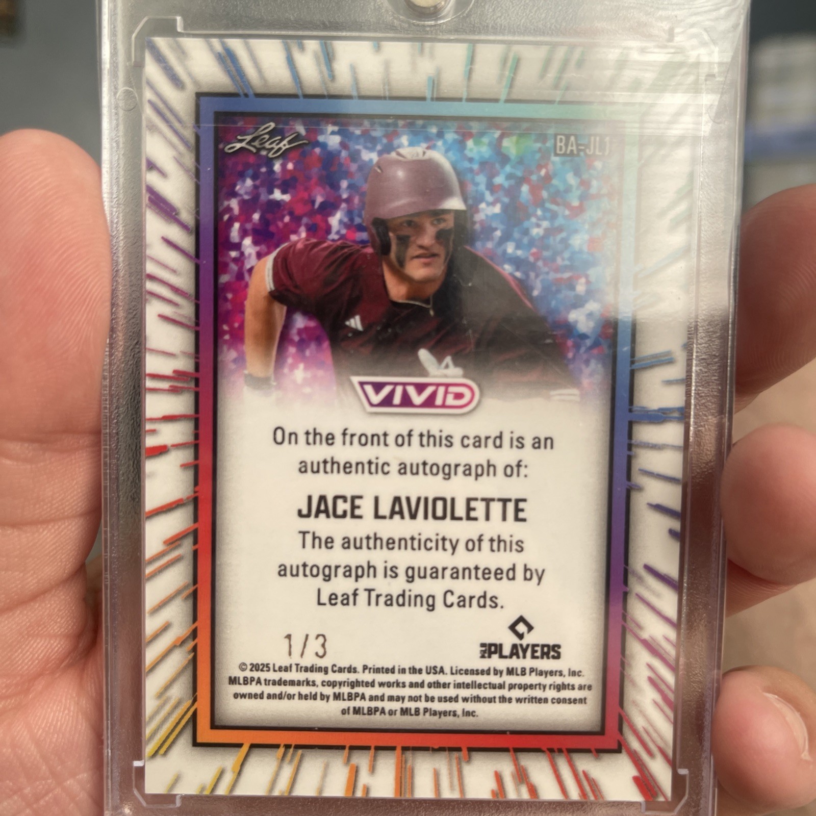 Leaf Vivid Jace Laviolette Autograph Serial #BA-JL1 1/3 Baseball 2025