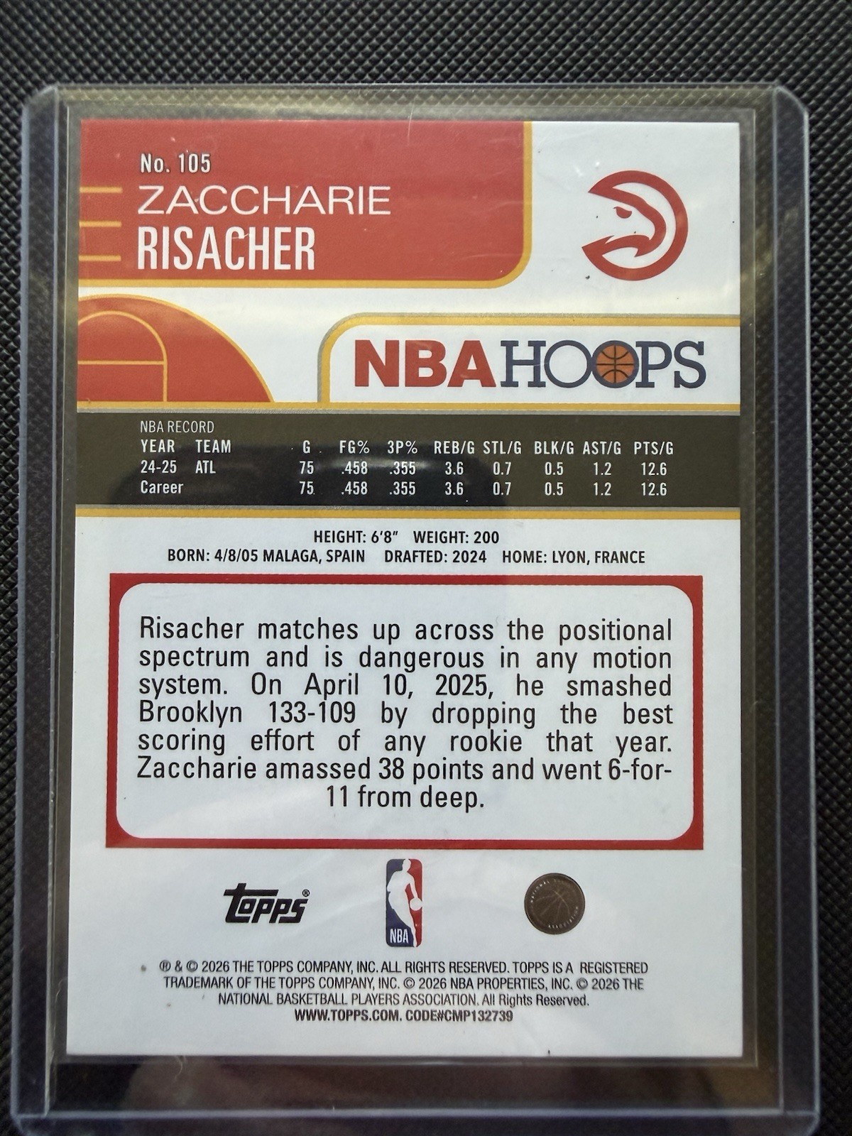 2025-26 Topps Chrome – Zaccharie Risacher #2 Gold Wave Refractor /50