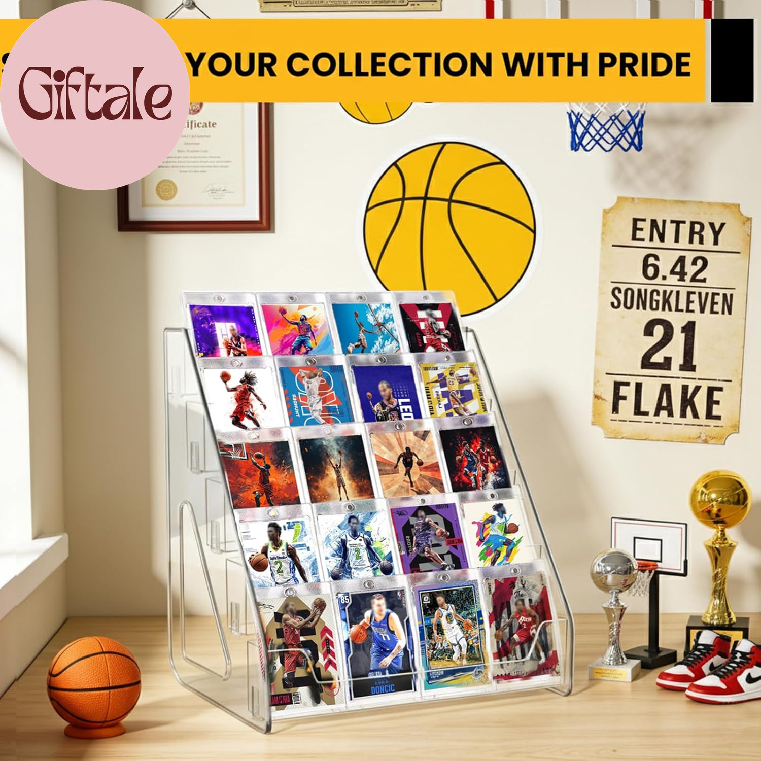 5 Tier Acrylic Card Display Stand，Baseball Basketball Trading Card Display Stand