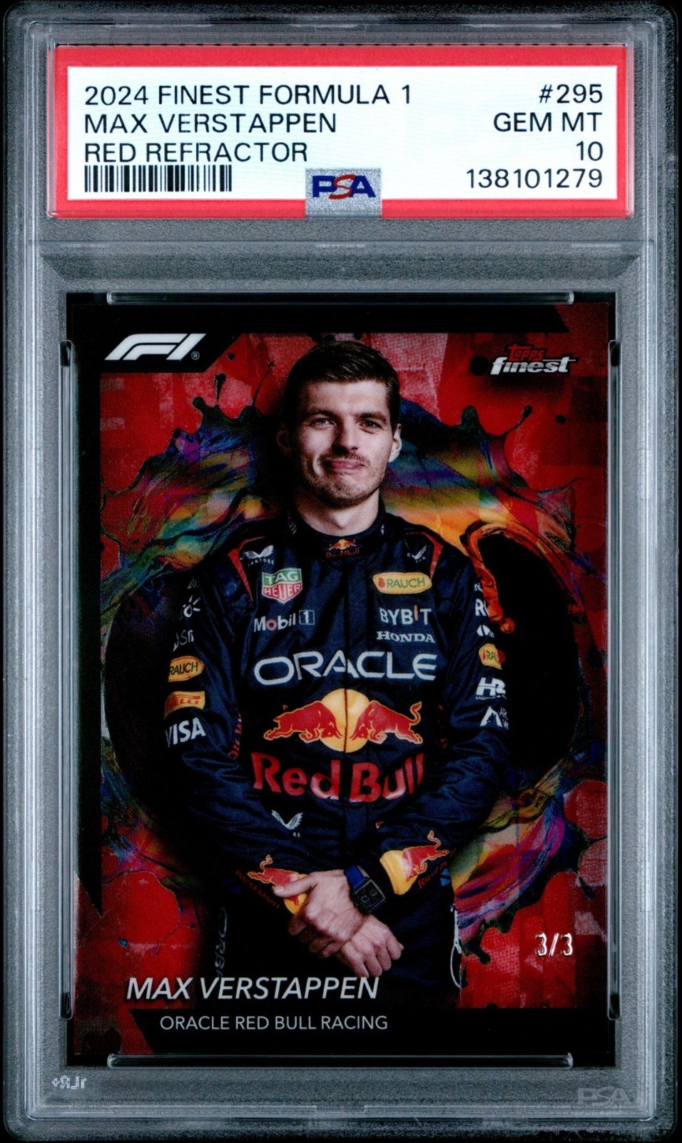 2024 Topps Finest Formula 1 F1 Max Verstappen Rare Red Refractor 3/3 #295 PSA 10