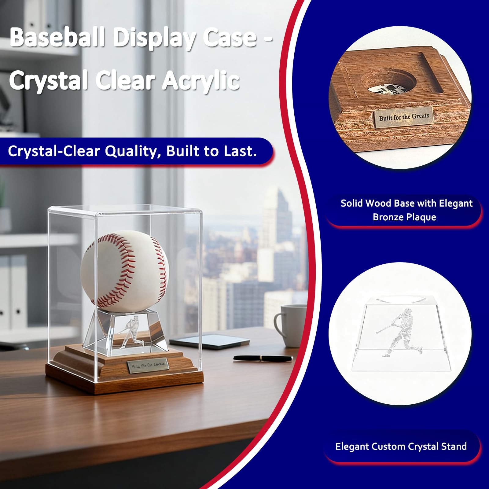 Acrylic Clear Baseball Cube Holder Display Case Box Stand W/ LED Lights