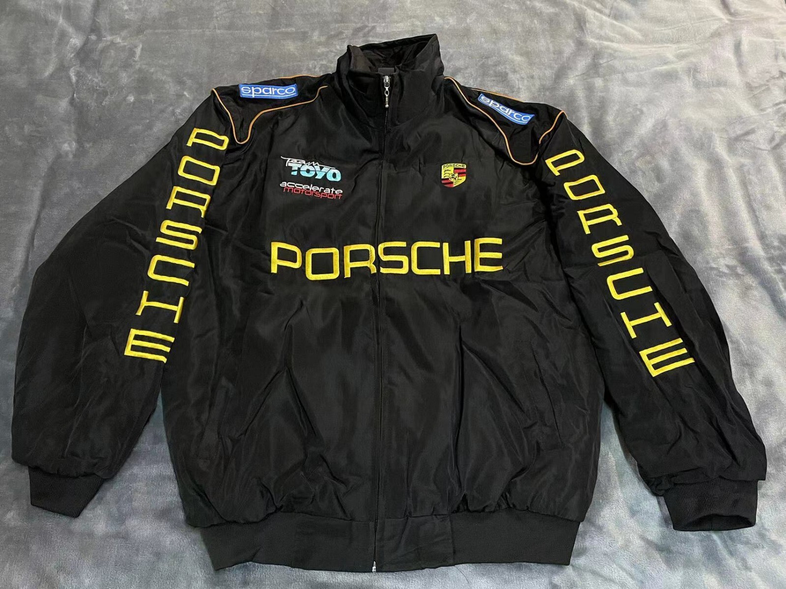 Unisex Adult Jacket Black Ebroidered Cotton Padded F 1 Racing Jacket