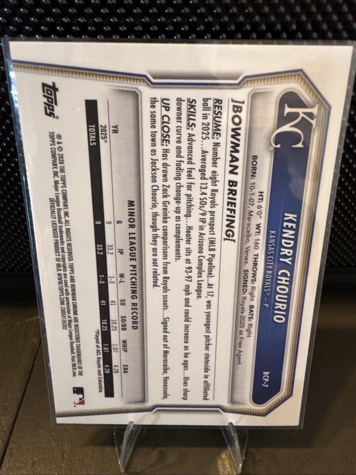 2026 Bowman 1st Chrome Prospect #BCP-7 Kendry Chourio RC KC Royals