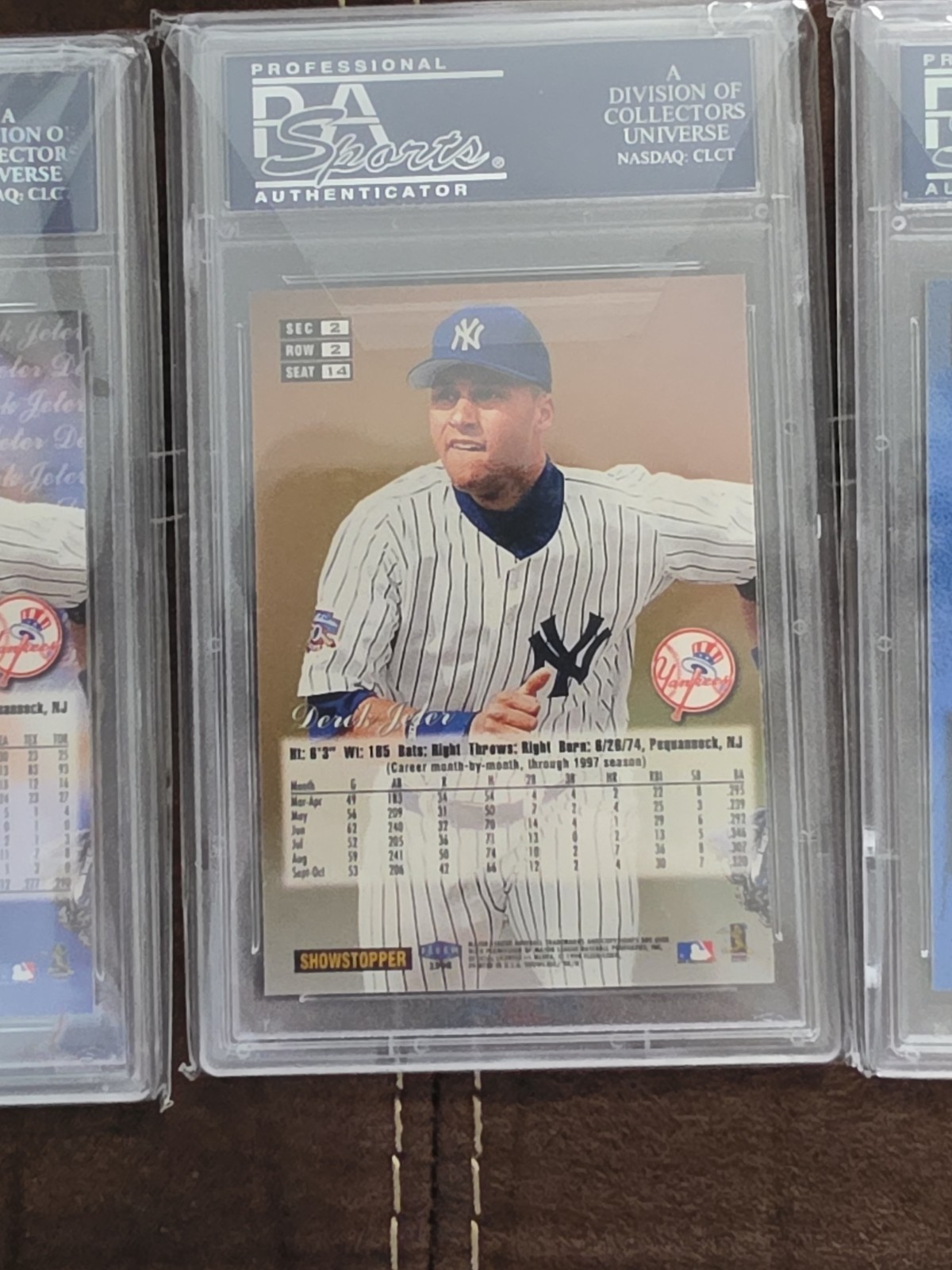 1998 Flair Showcase #14 Derek Jeter Row 1, 2, & 3 – Set of 3 Cards – All PSA 10