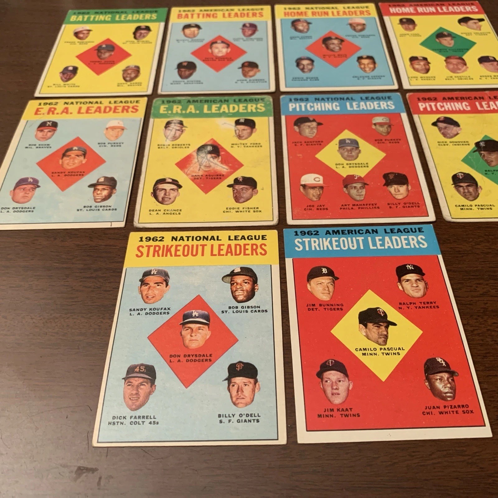 1963 Topps MLB Baseball Set/#1–4/LEADER CARDS/NYY Mantle/Mays/Aaron/Maris/Banks+