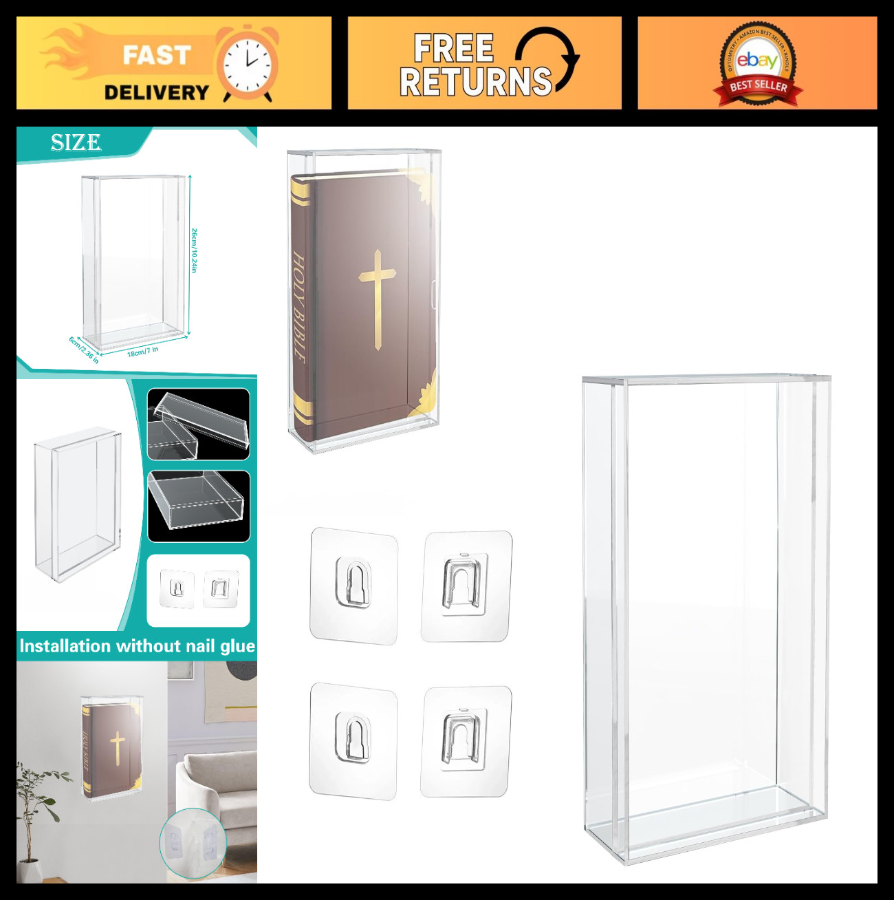 Acrylic Bible Display Case – Wall Mounted & Tabletop, 10.2″x7″x2.4″, Book Protec