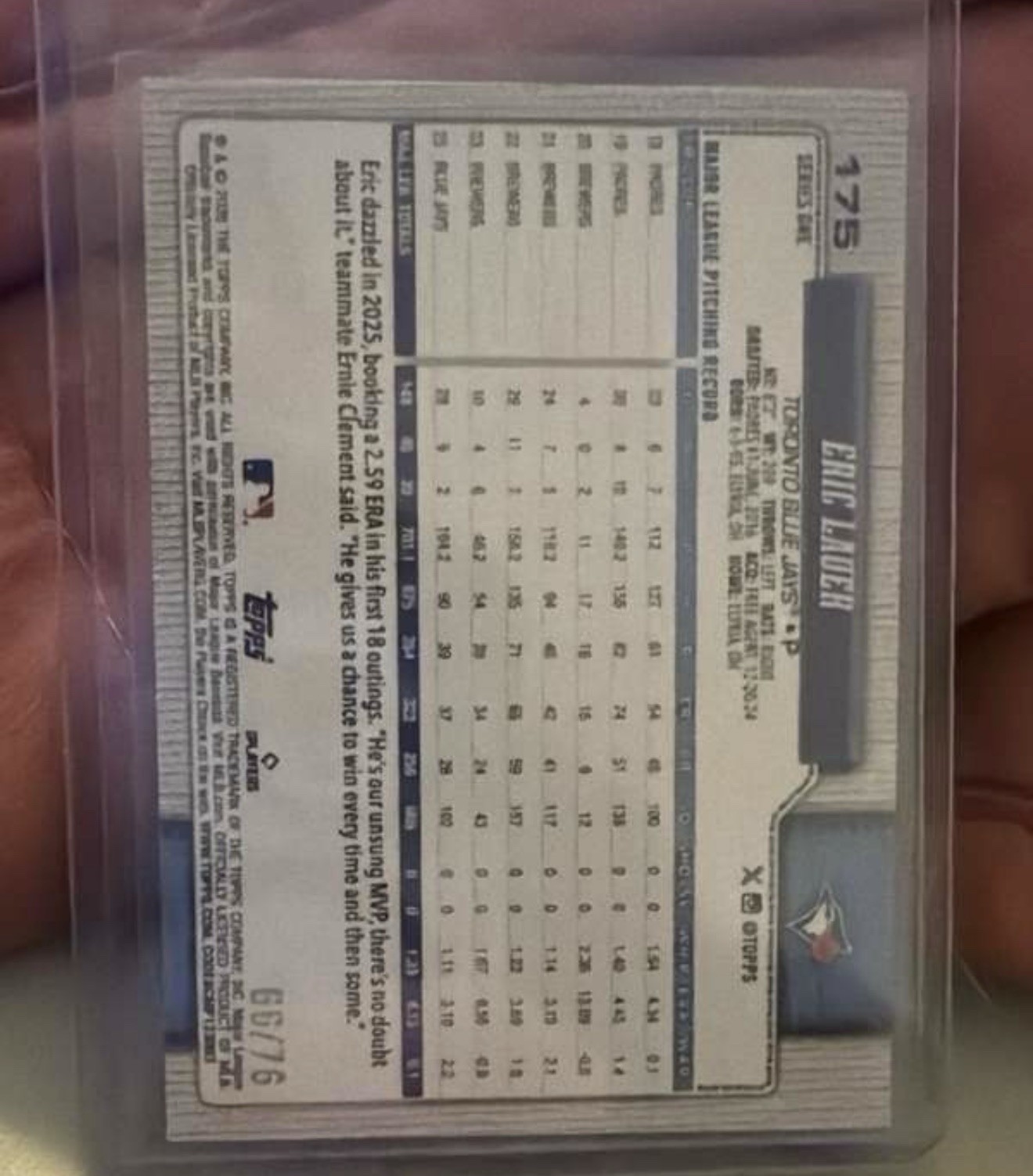2026 Topps Series 1 #175 Eric Lauer Independence Day /76 Toronto Blue Jays