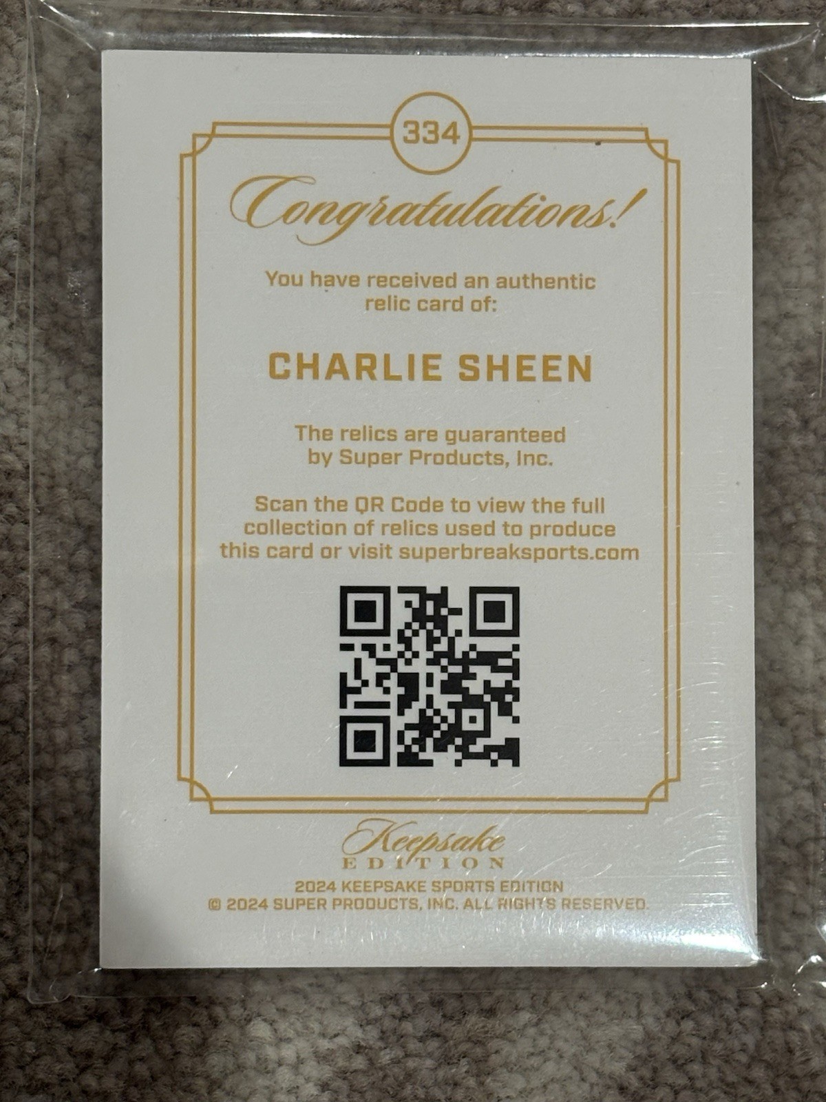 2024 Keepsake Multi Sport Edition Charlie Sheen Gem Relic Jersey Patch /99