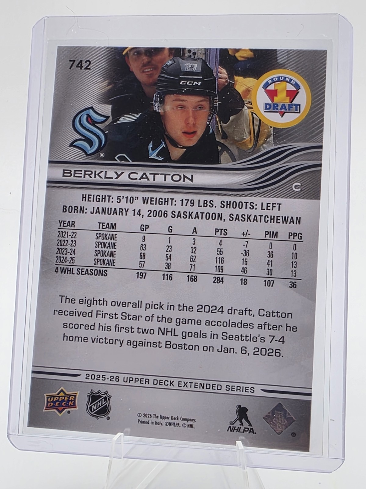 2025-26 Upper Deck Extended Series #742 Berkly Catton 1st Round Draft Seattle