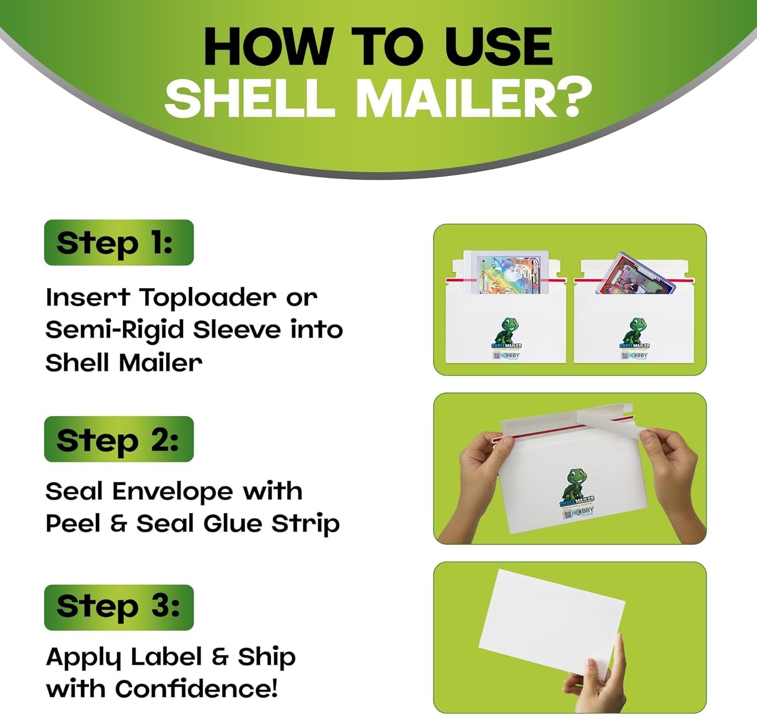 100 Pack Shell Mailer Trading Card Envelopes by , 7″ x 4.35″ 100 Pack – Turtle