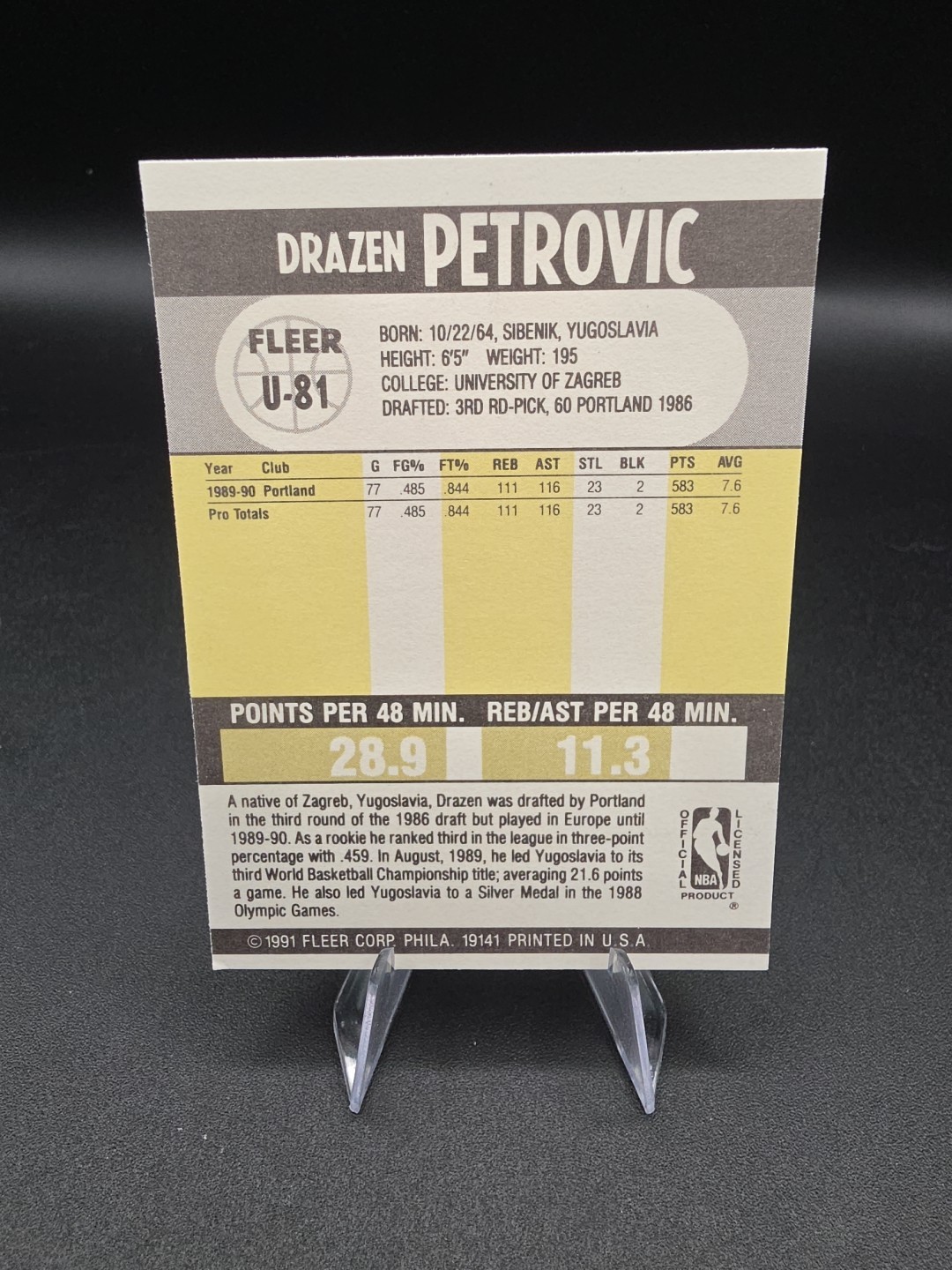 1990-91 Fleer Update – Drazen Petrovic #U-81 (RC)
