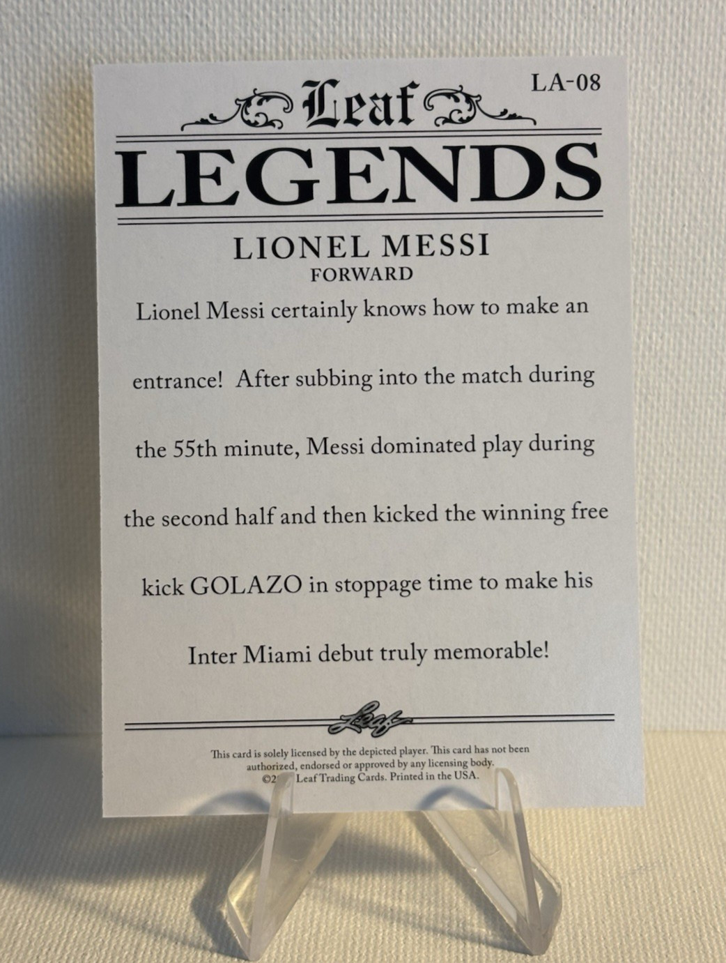 LIONEL MESSI ARGENTINA * 2024 LEAF “SPECIAL RELEASE” LEGENDS #LA-08 SOCCER CARD