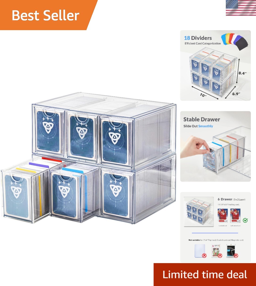 Effortless Card Organization: Stackable 6 Drawer Box for Sports & TCG Cards