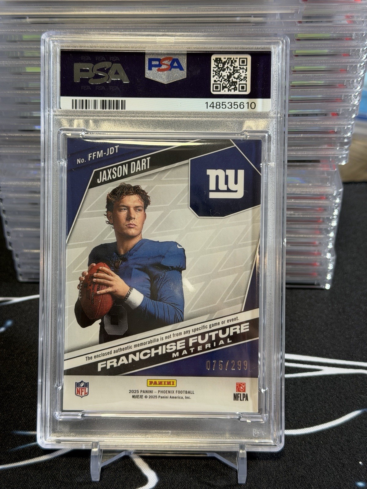 2025 Panini Phoenix – Franchise Future Material Jaxson Dart PSA 8 /299 (MEM, RC)