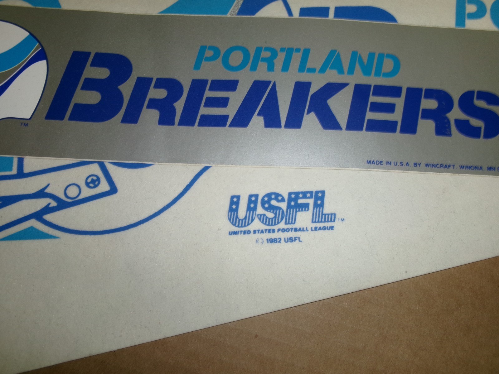 USFL Portland Breakers 1985 Pro Fan Pack-Pennant, Bumper Sticker, Pinback Button
