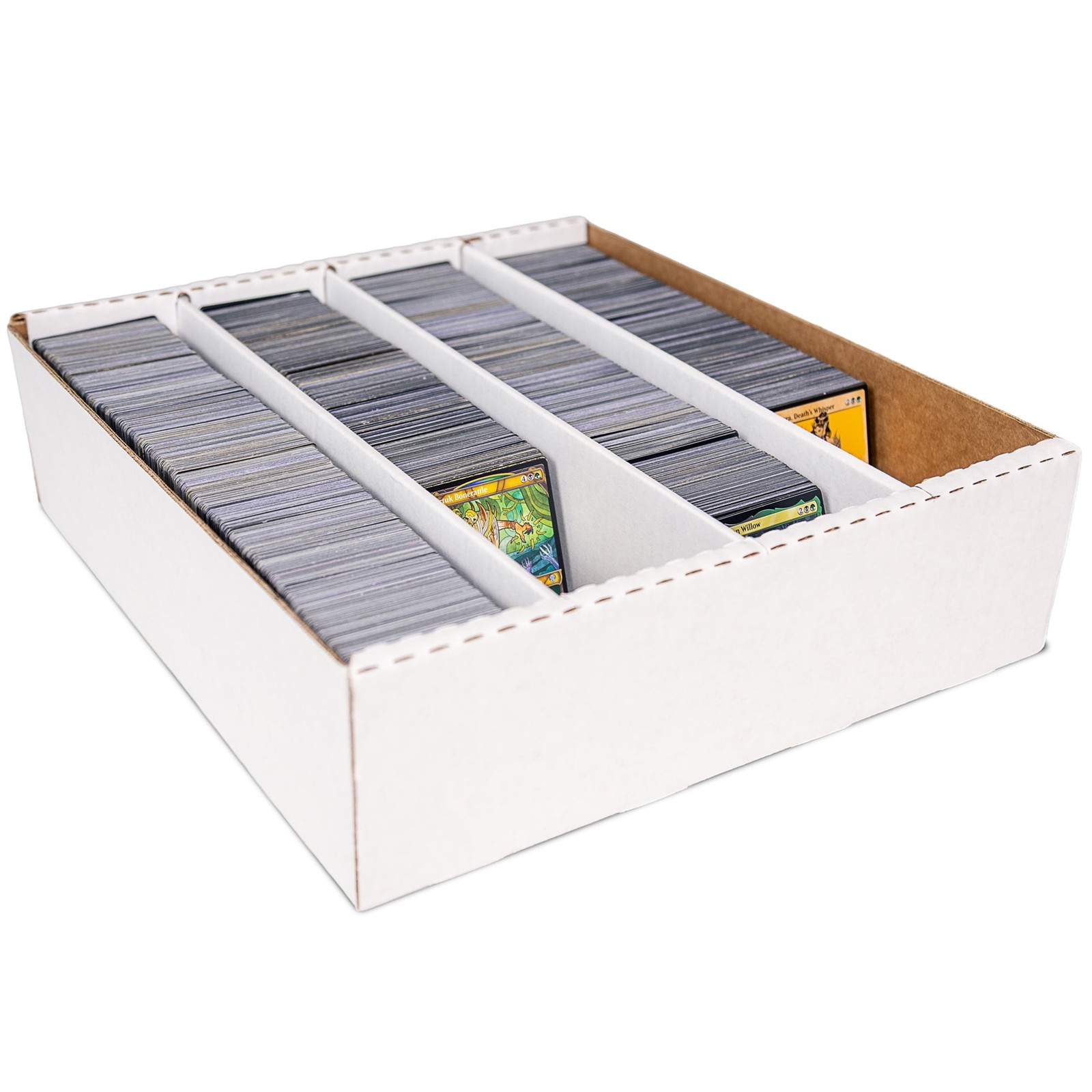 Trading Card Storage Box – 3200ct Capacity, White Cardboard Divided Organizer