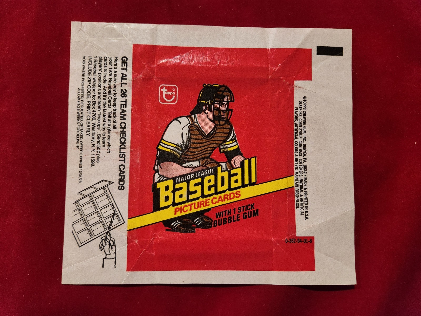 ⚾1978 Topps Baseball Wax Pack Wrapper n4.2⚾ 26 Checklist Ver. ~ Munson Catcher