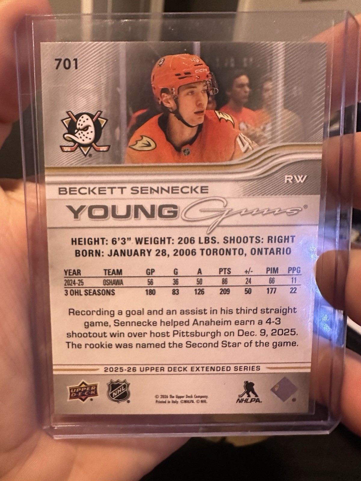 2025-26 Upper Deck Extended Series – Young Guns Beckett Sennecke #701 (RC)