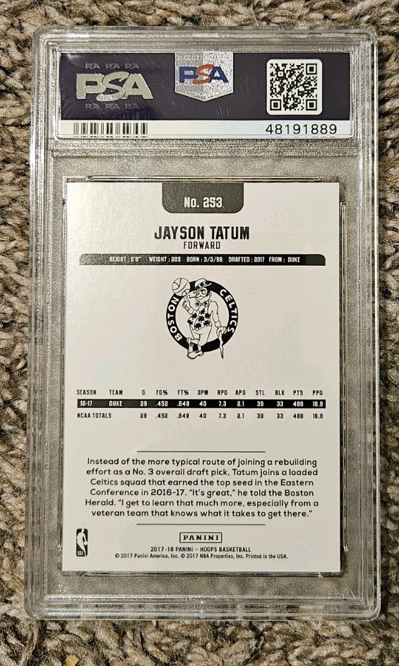 2017 Panini Hoops – Jayson Tatum #253 – Celtics Rookie Card RC – PSA 10