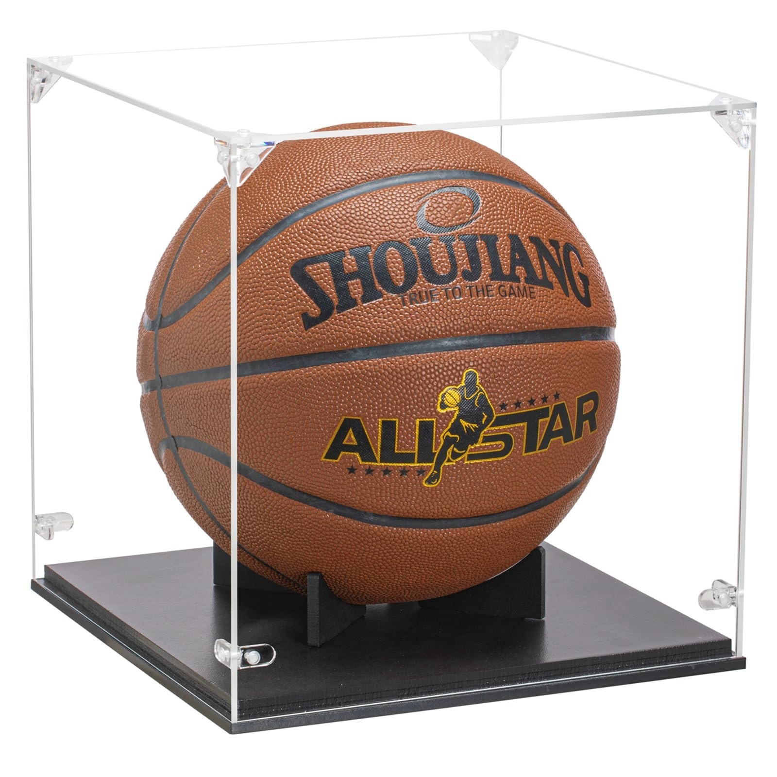 Basketball Display Case with UV Protection | Thick Acrylic Lid & Wooden Base for