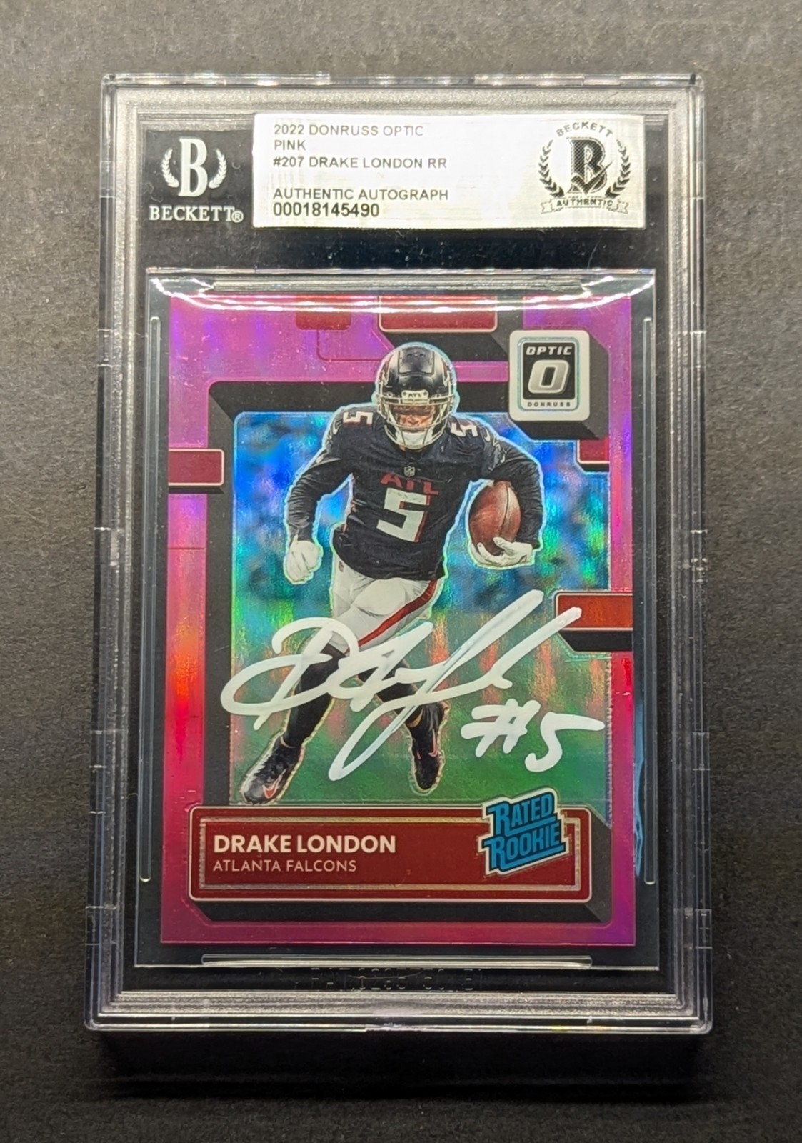 DRAKE LONDON Rookie Auto 2022 Optic Pink Holo Prizm BGS Authentic SP RC
