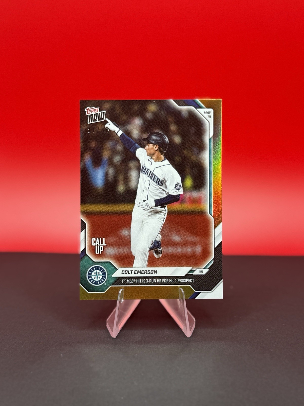 Colt Emerson Call Up 2026 MLB Topps NOW Card 219 Seattle Mariners Gold Foil /50