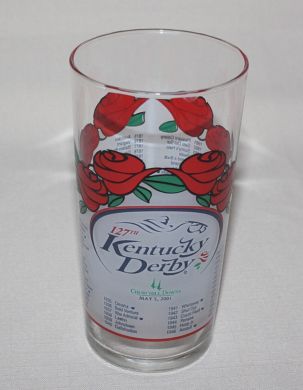 127th Kentucky Derby May 5 2001 Glass Tumbler Frosted 8 Ounces Churchill Downs