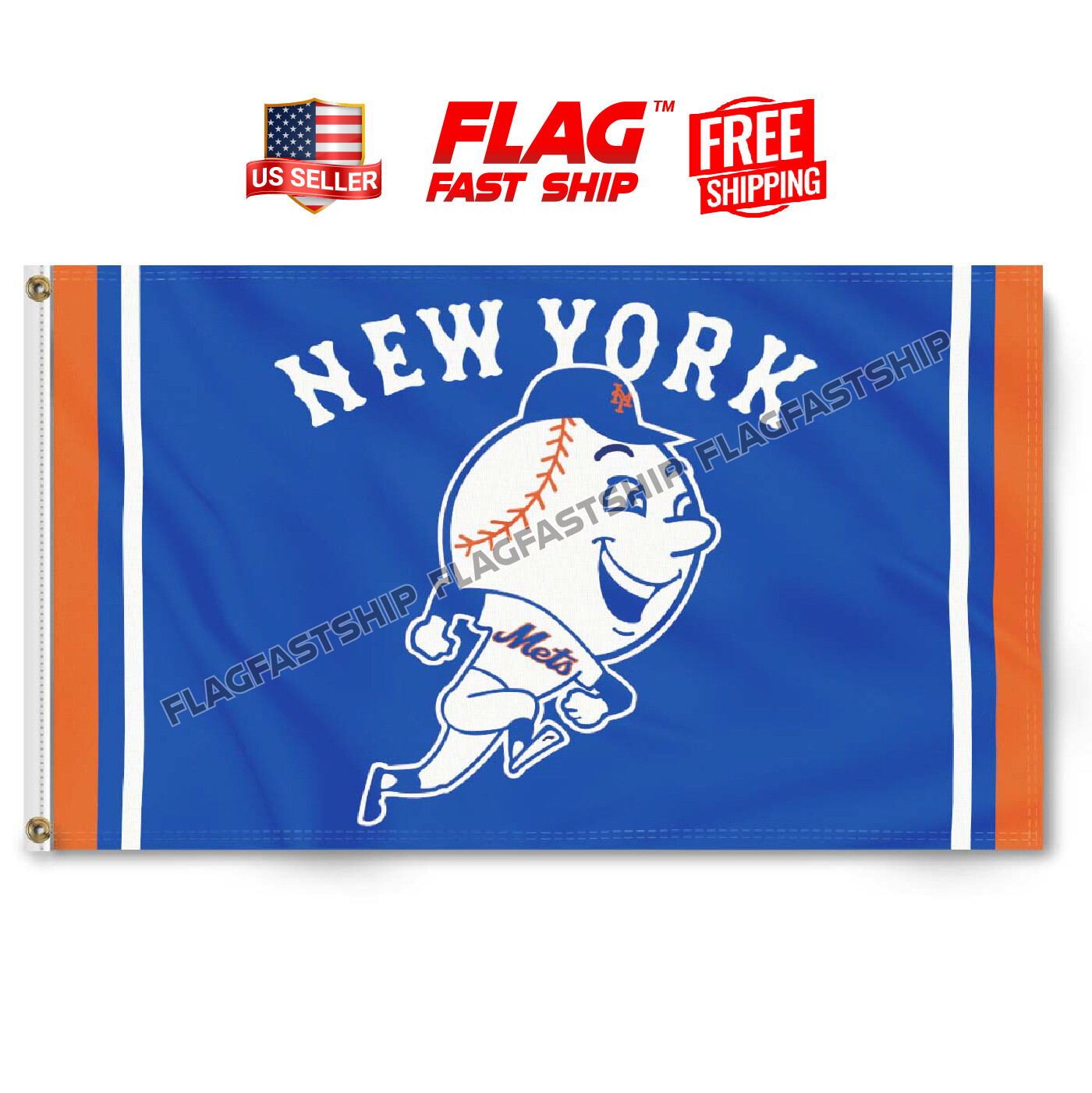 New York Mets Flag 3×5 FT Banner MR. MET Logo GrommetsUS Seller FREE Shipping