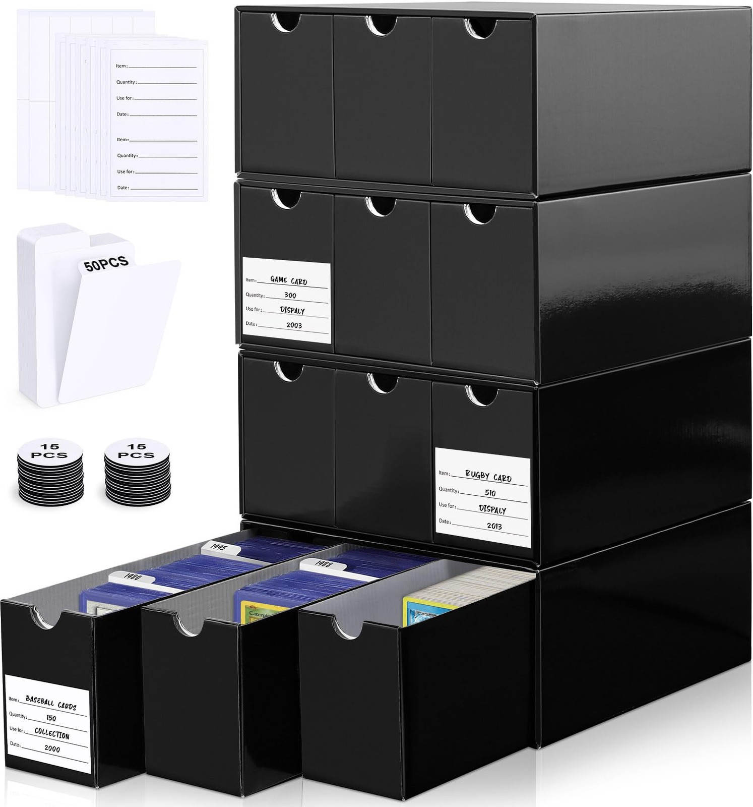 Trading Card Storage Box 12 Drawers Cardboard Organizer with Dividers for top…