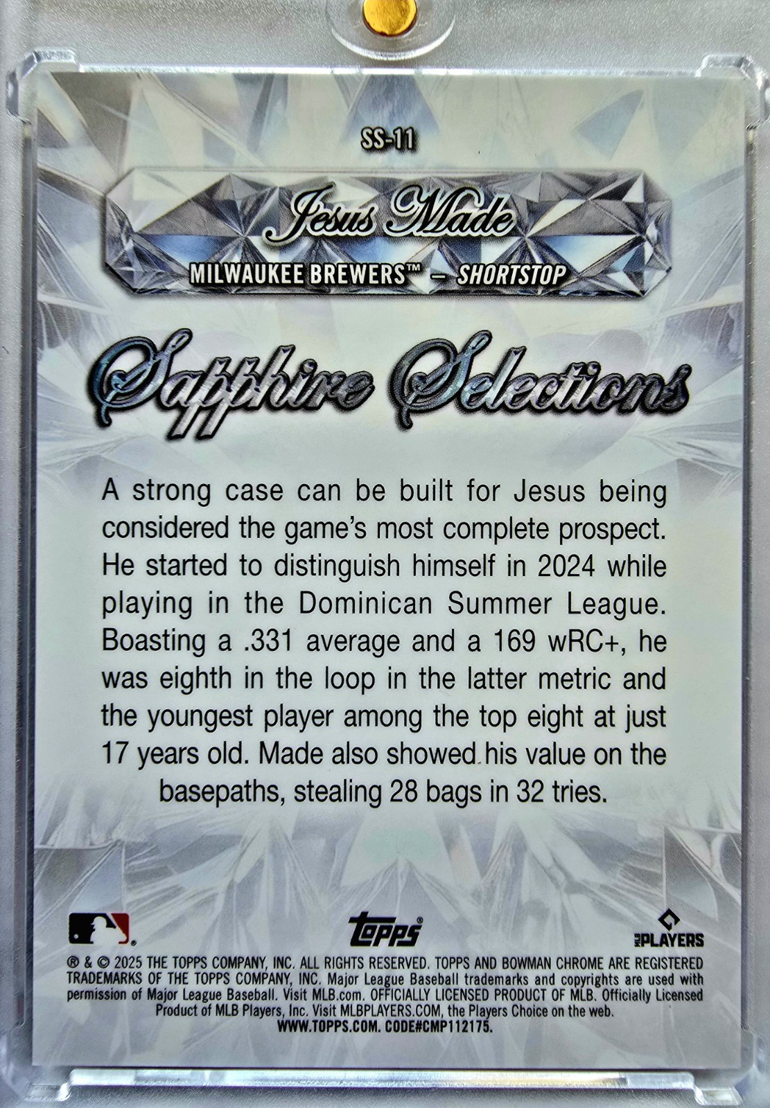 2025 Bowman Chrome Sapphire Selections Jesus Made #SS-11 Gold /50