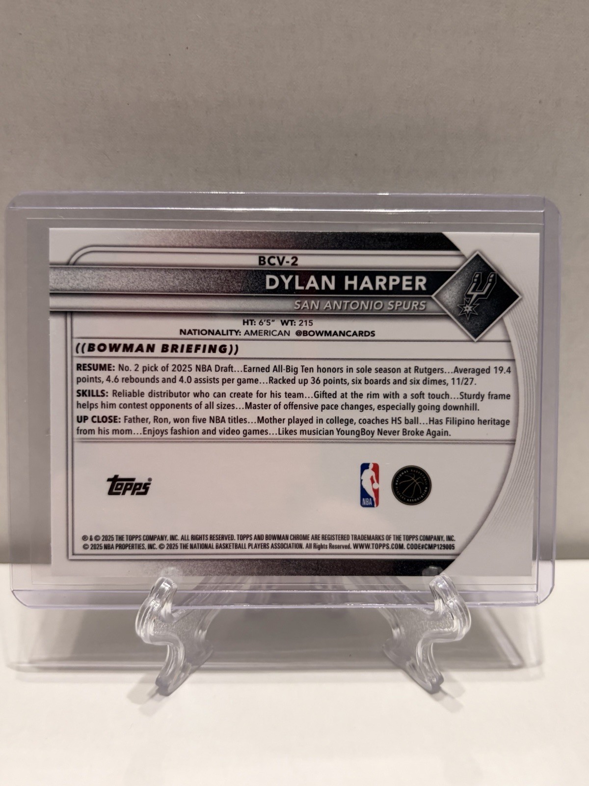 2025-26 Bowman Dylan Harper Base Chrome Variation RC #BCV-2 | San Antonio Spurs