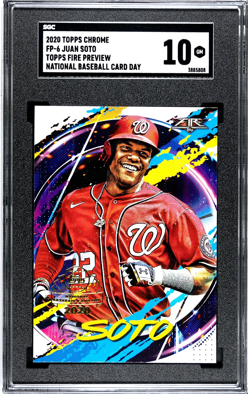 2020 Topps Chrome FP-6 Juan Soto Fire Preview National Baseball Card Day SGC 10