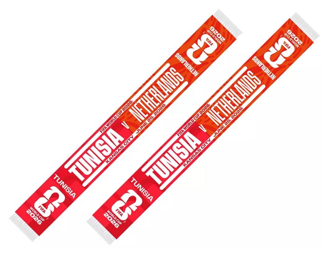 OFFICIAL 2026 FIFA WORLD CUP MATCHUP SCARF TUNISIA NETHERLANDS AT KANSAS PRESALE