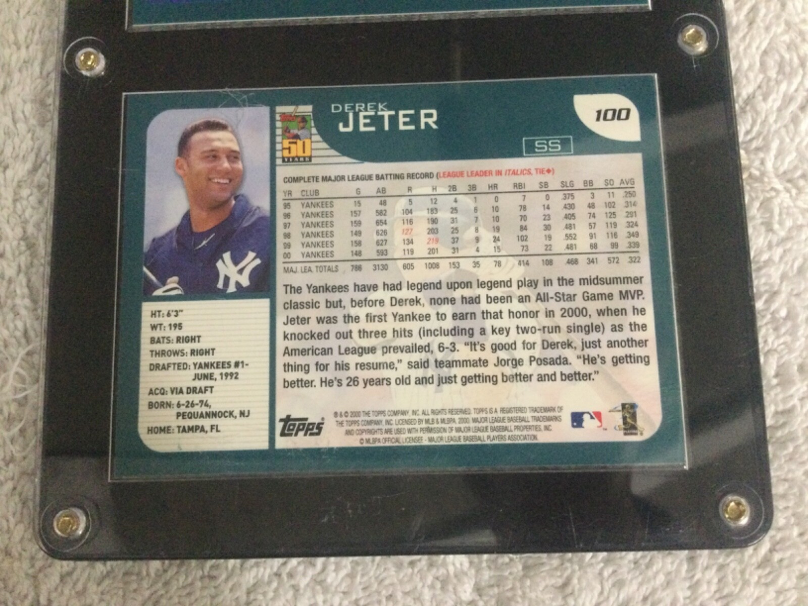 2000 Topps Subway Series Derek Jeter #100 & ALCS YANKEES CLINCH IN SIX #405